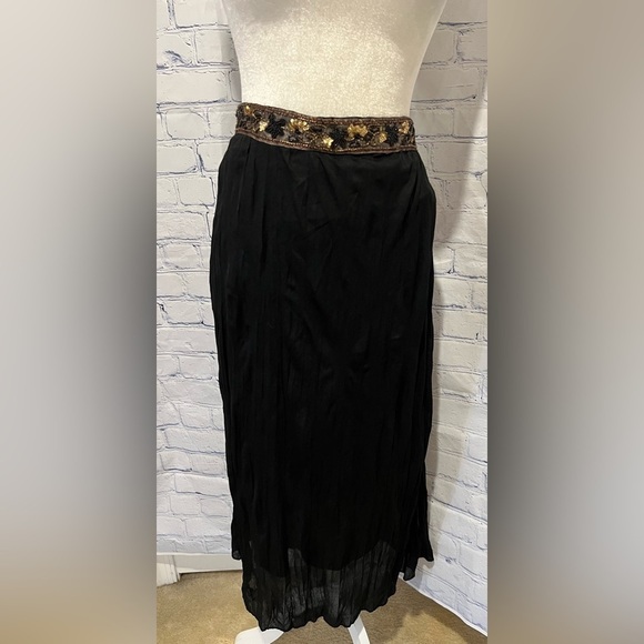 Worthington Long Maxi Classy Skirt ~ Sz S ~ Stretch ~ Black ~ beaded waist. - Picture 1 of 5